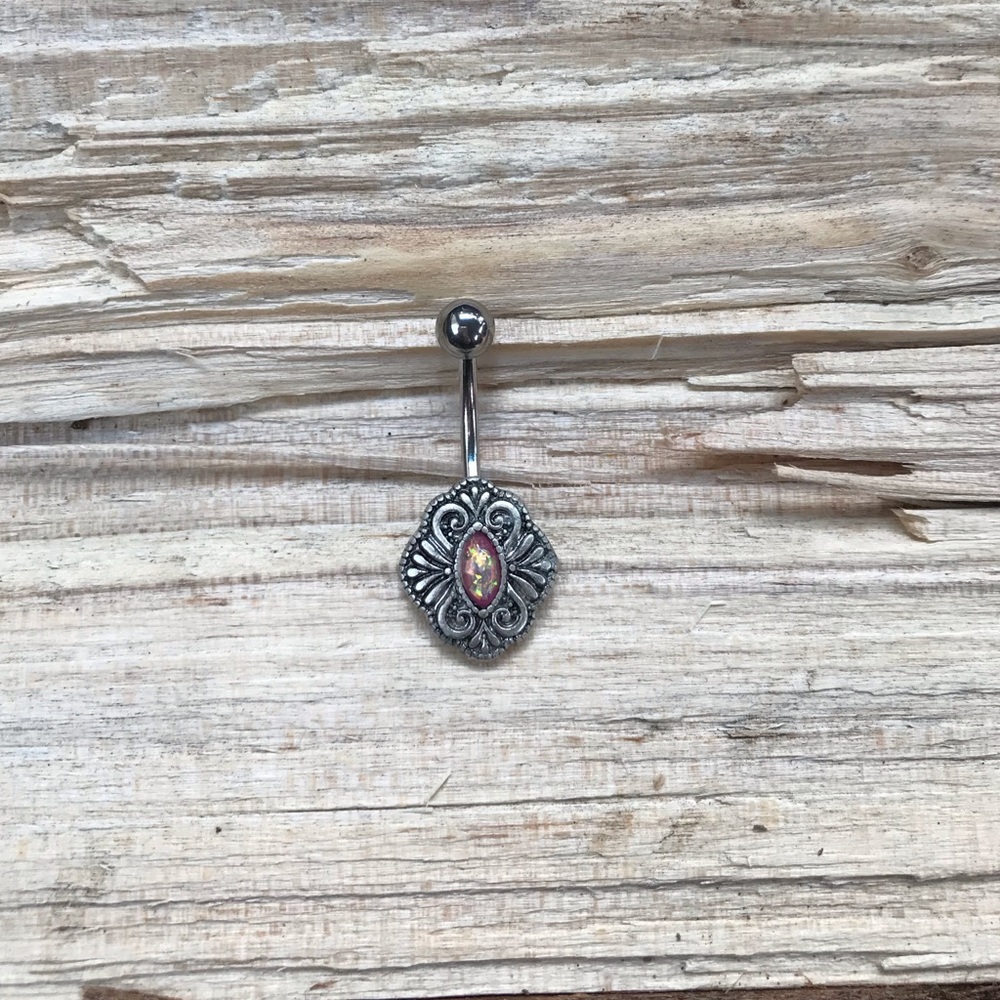 Pink Opal Tribal Belly Button Ring‎